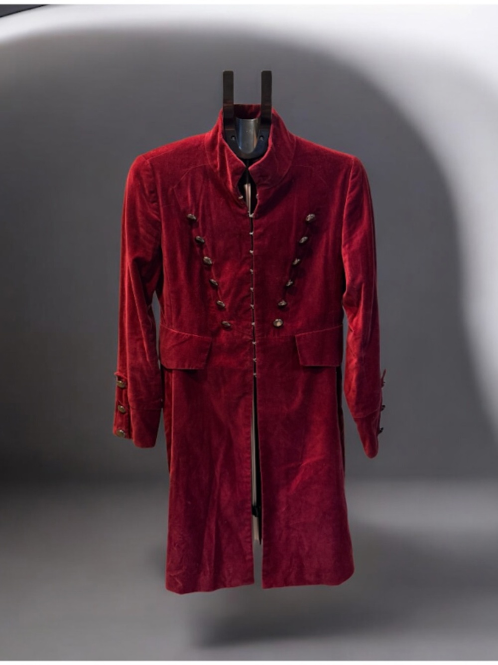 Vintage Newport News Burgundy Velvet Military Victorian Long Coat Size 8